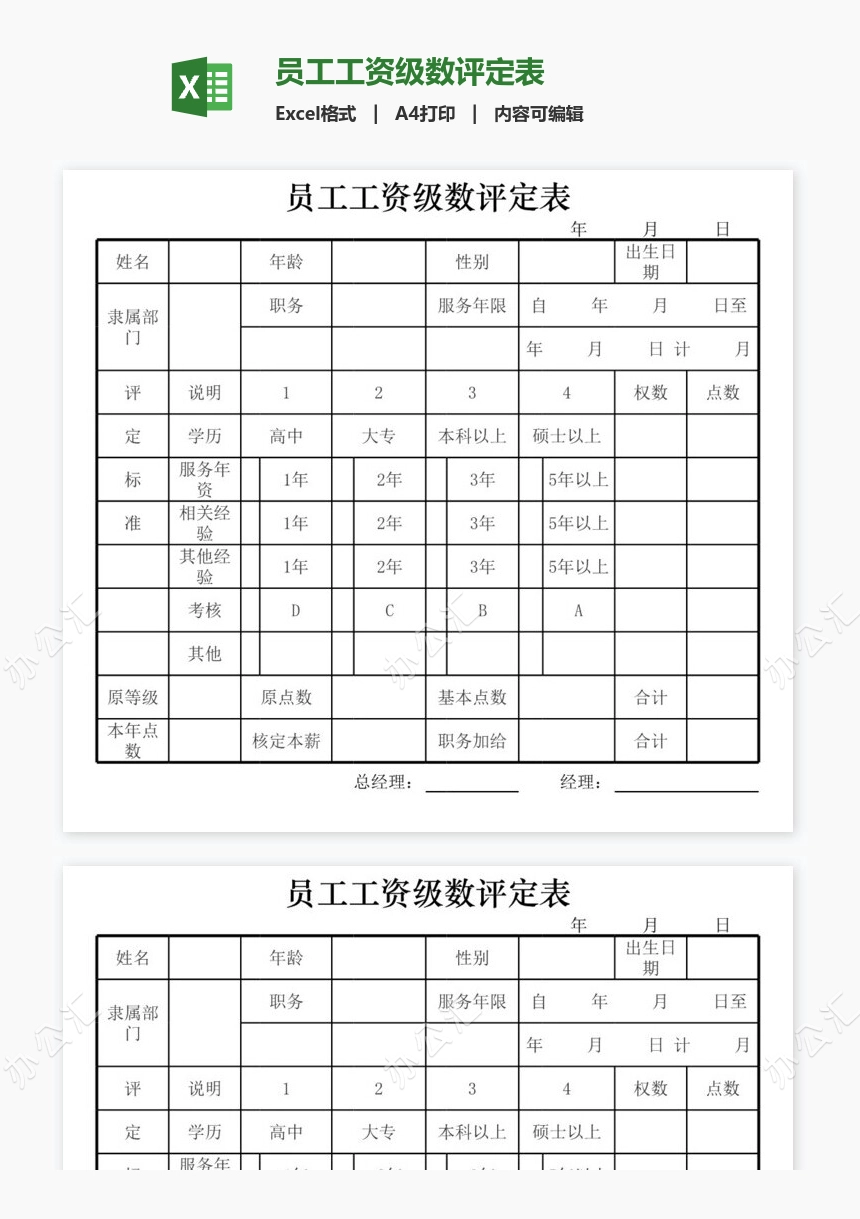 员工工资级数评定表