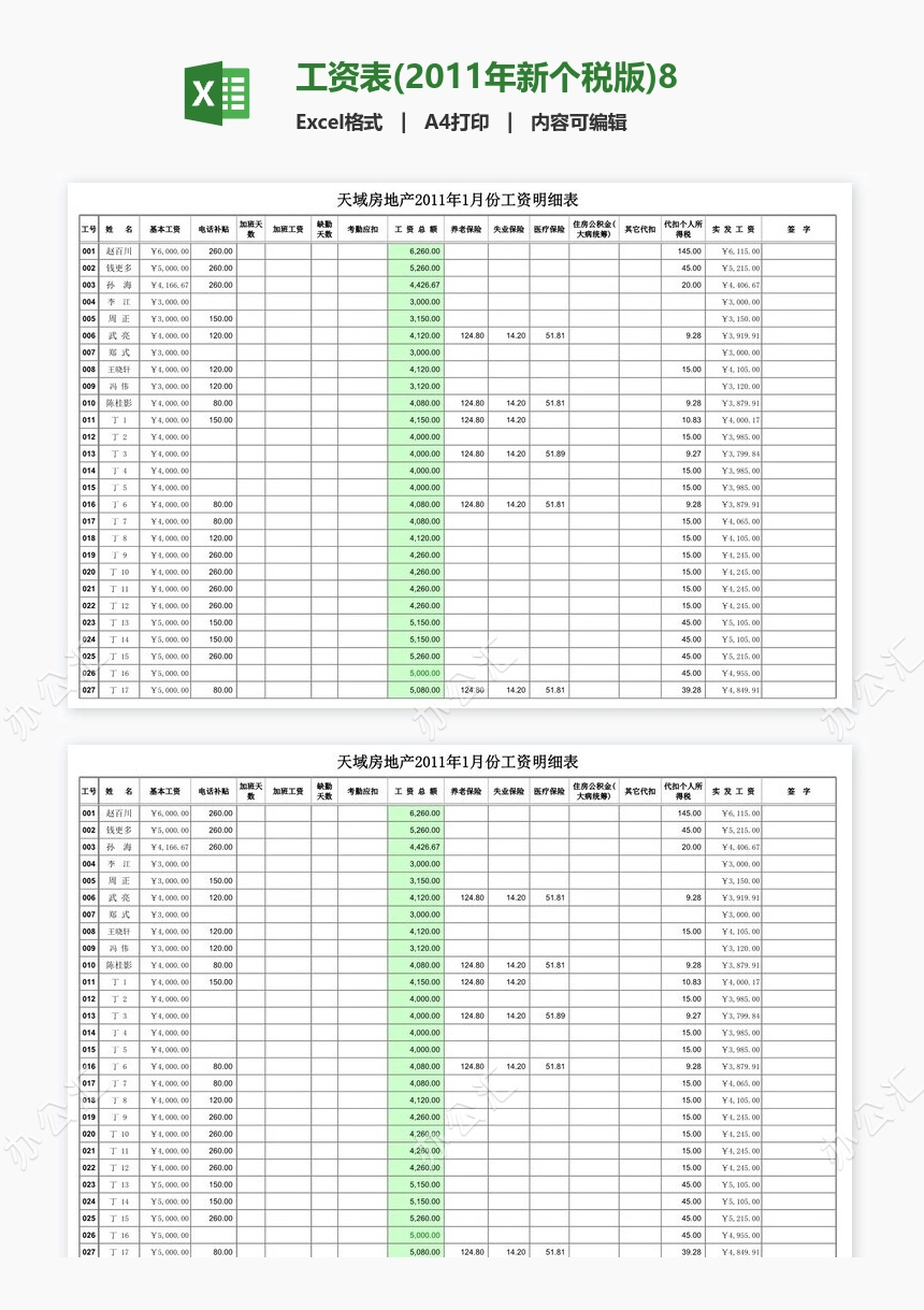工资表(2011年新个税版)888
