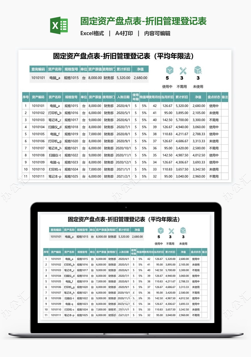 固定资产盘点表-折旧管理登记表