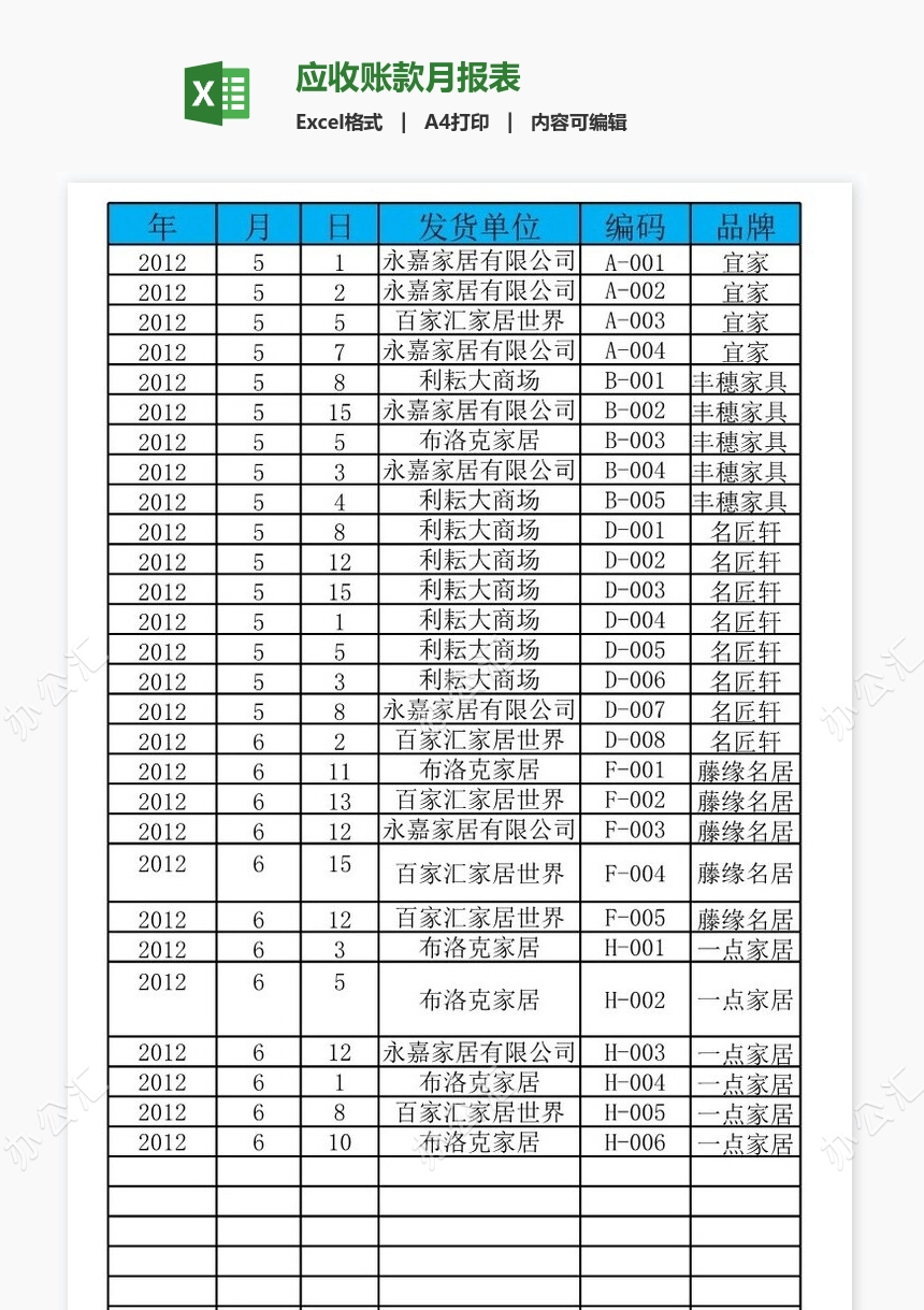 应收账款月报表