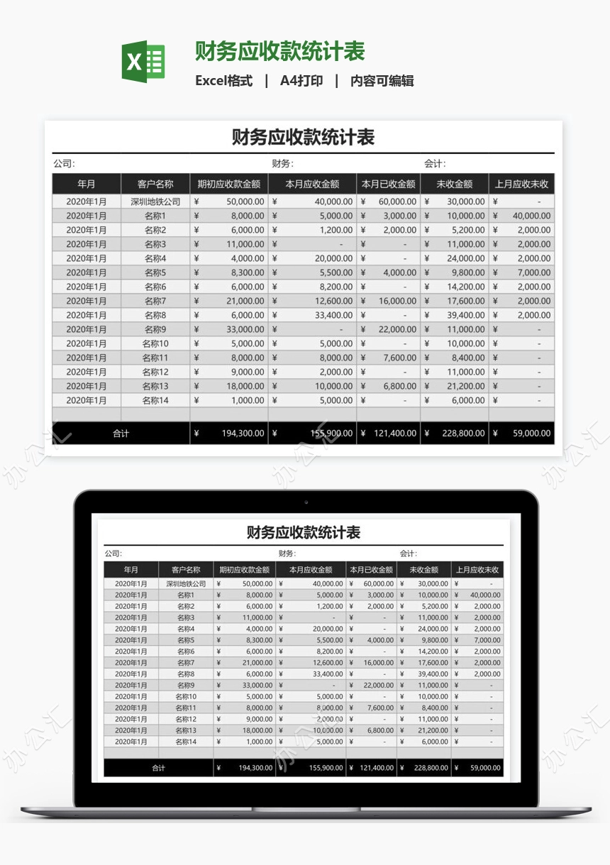 财务应收款统计表