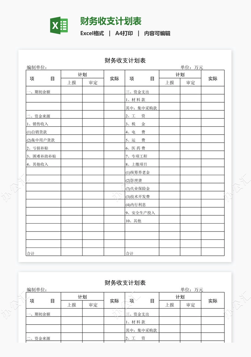 财务收支计划表