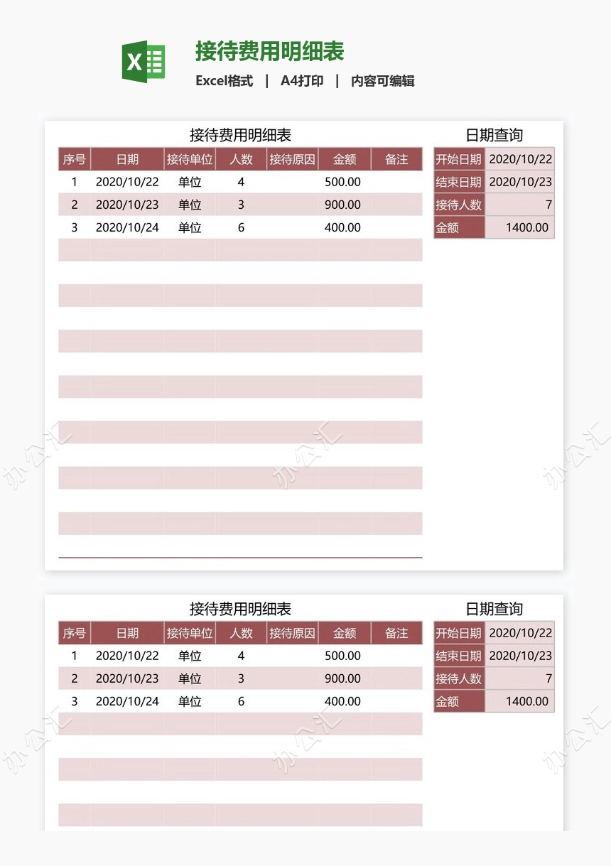 接待费用明细表