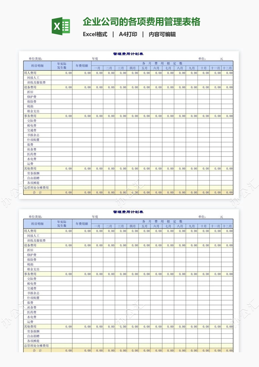 企业公司的各项费用管理表格