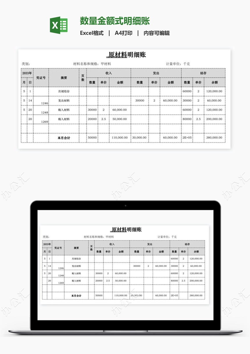 数量金额式明细账