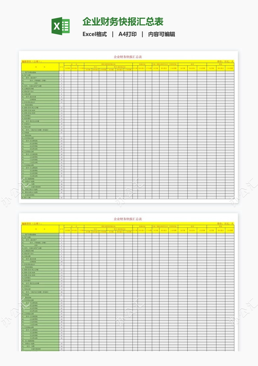 企业财务快报汇总表