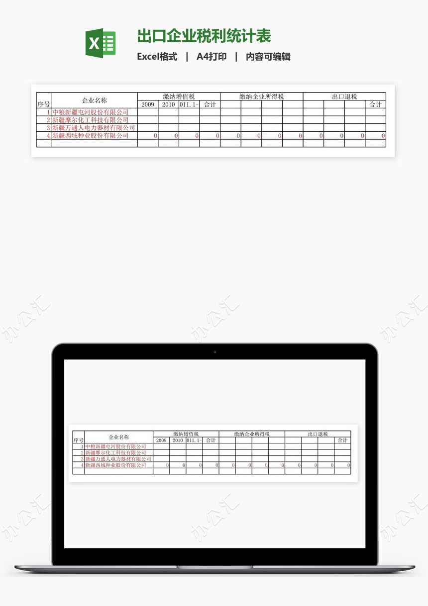 出口企业税利统计表