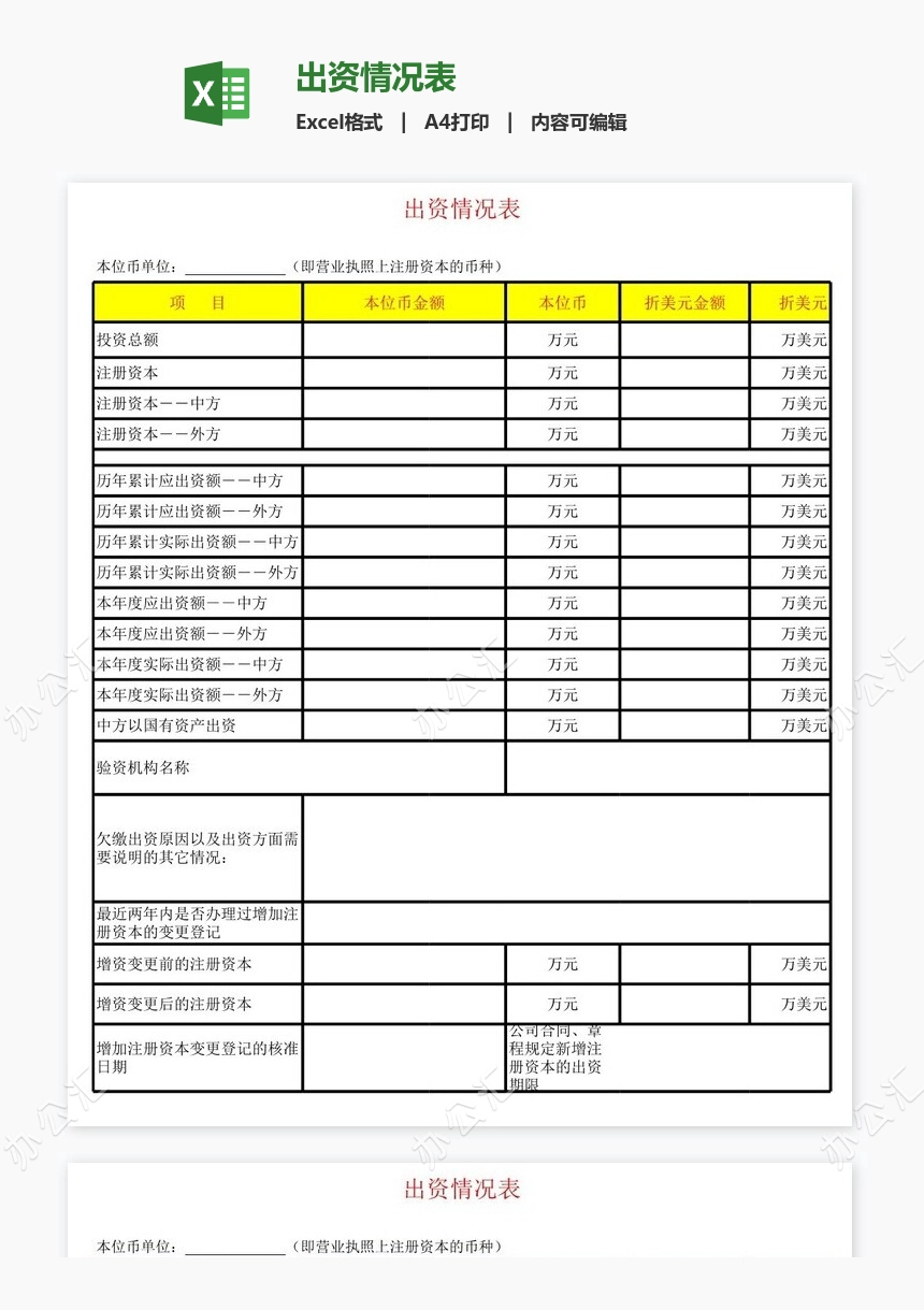 出资情况表