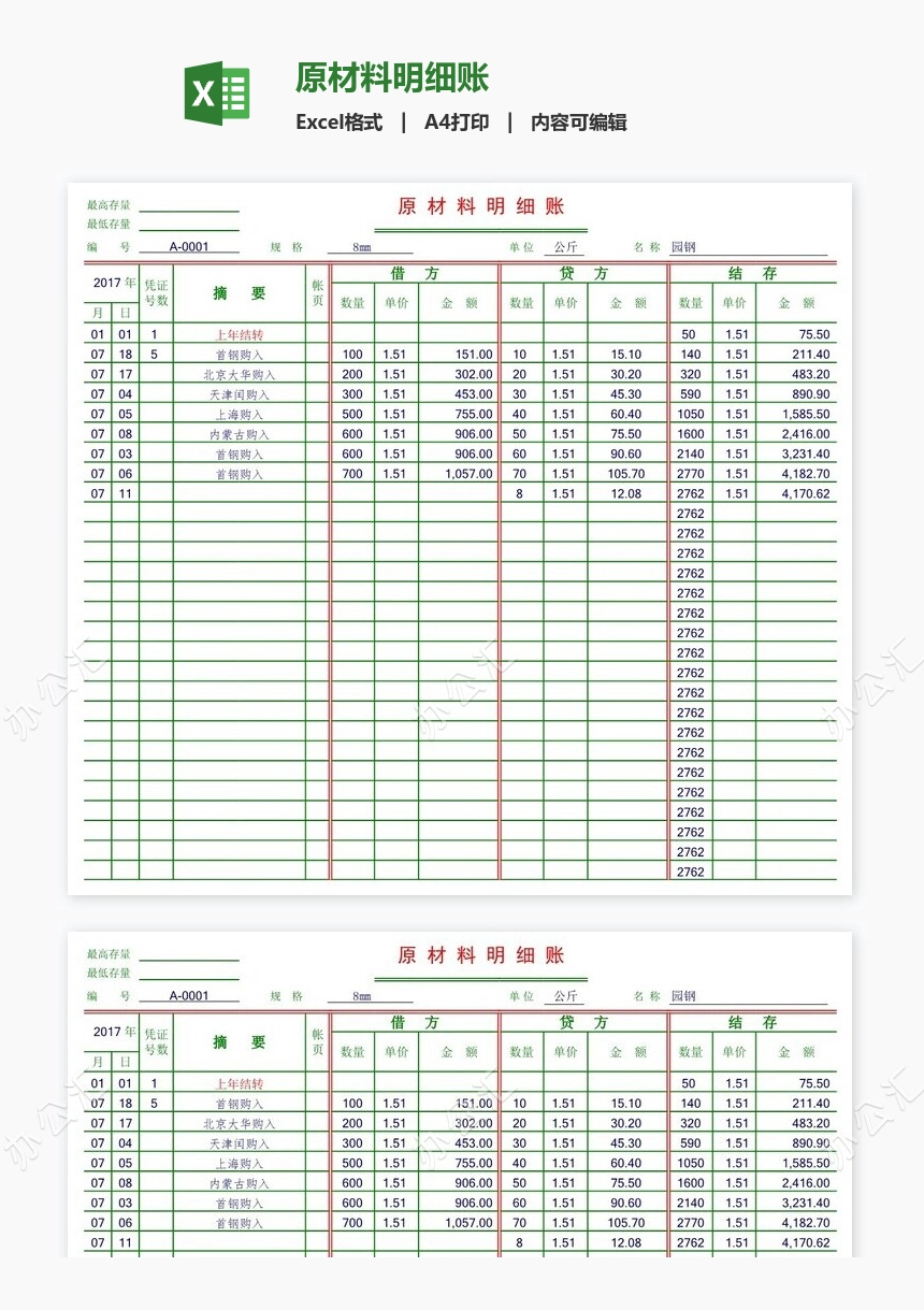 原材料明细账