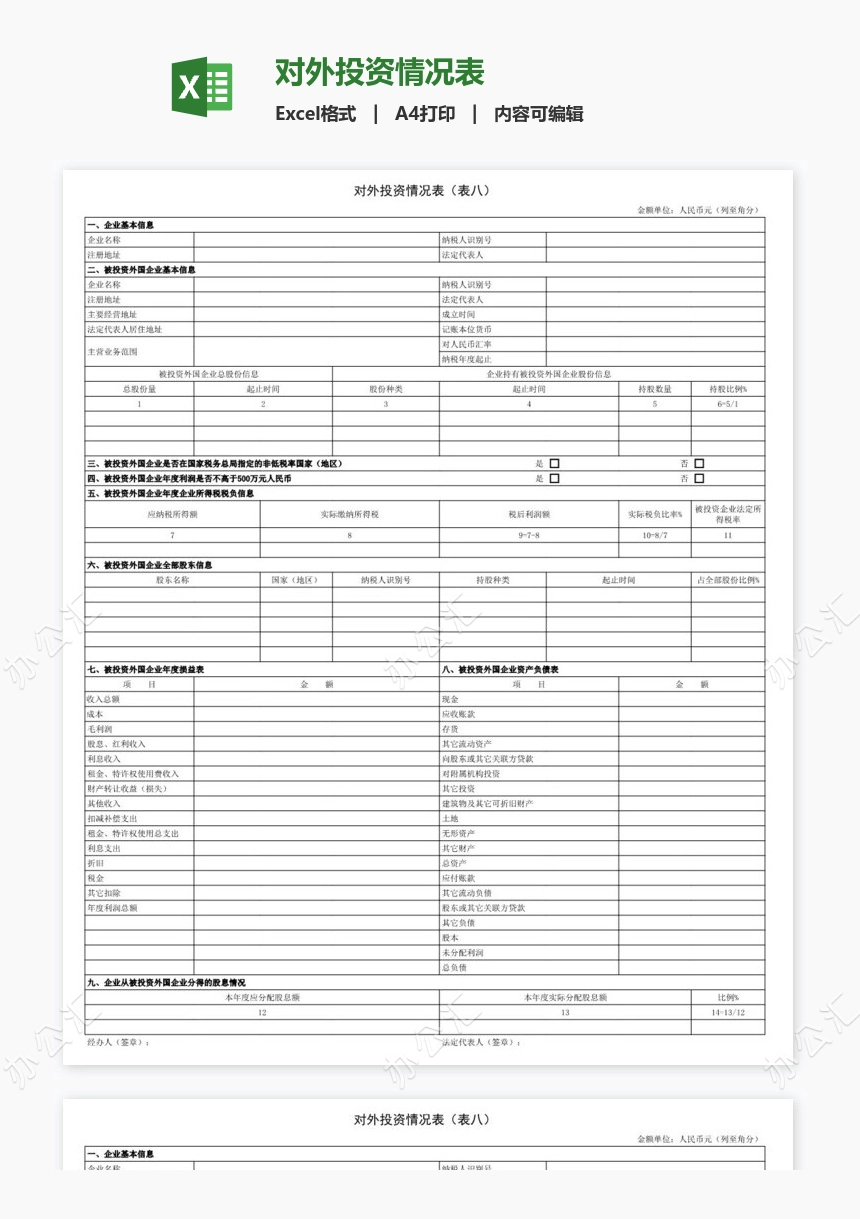 对外投资情况表