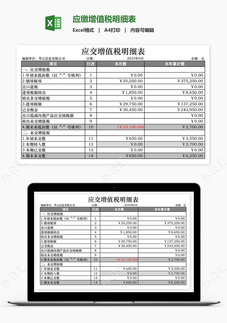 应缴增值税明细表