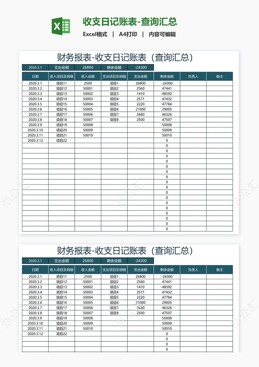 收支日记账表-查询汇总