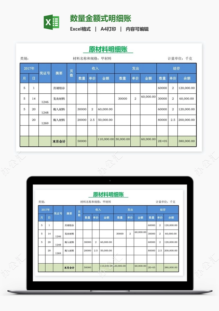 数量金额式明细账