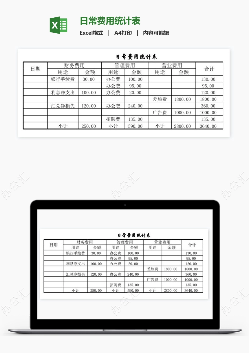 日常费用统计表