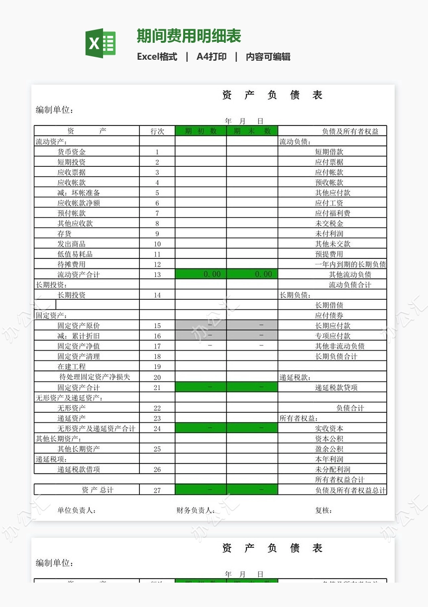 期间费用明细表