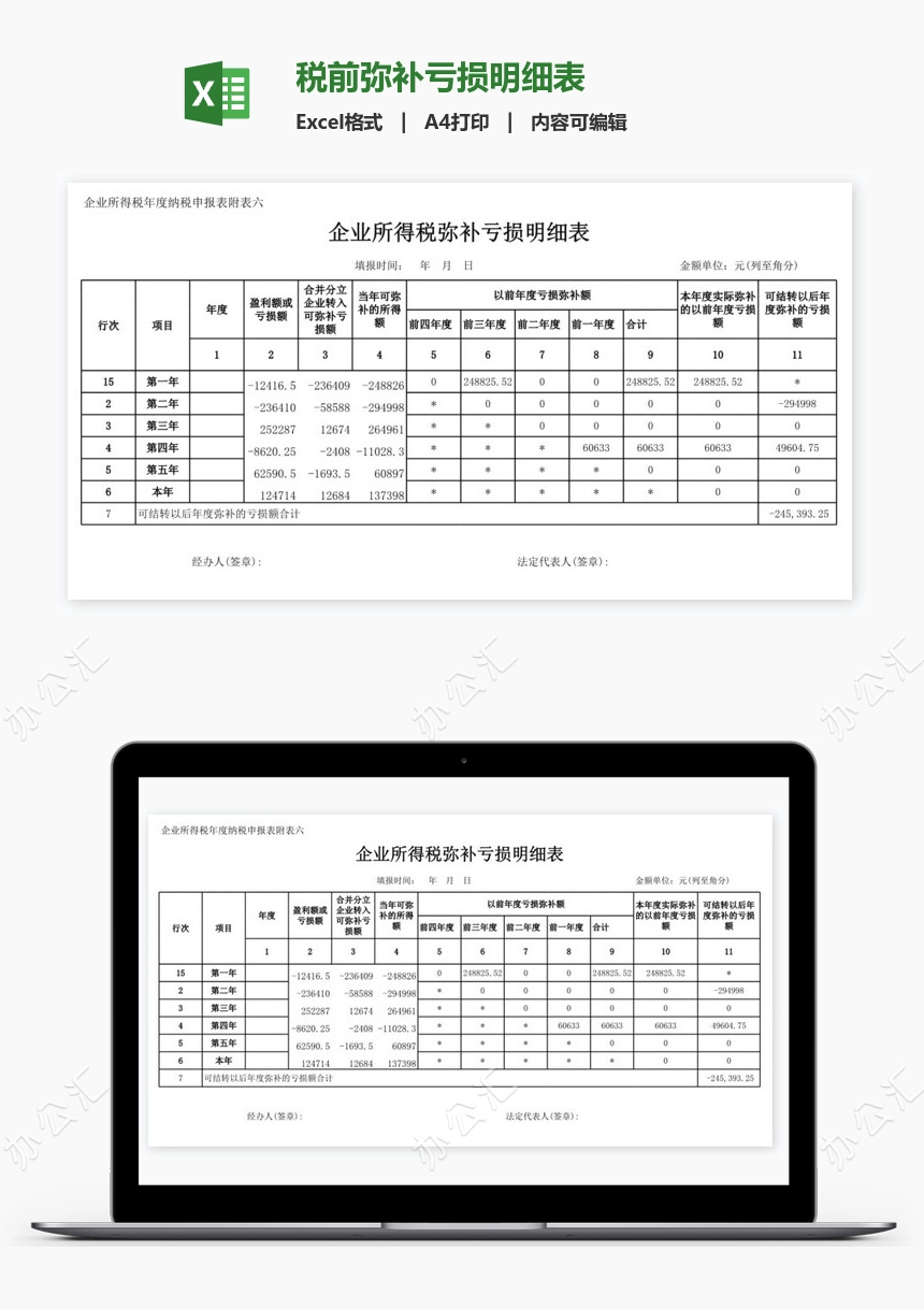 税前弥补亏损明细表