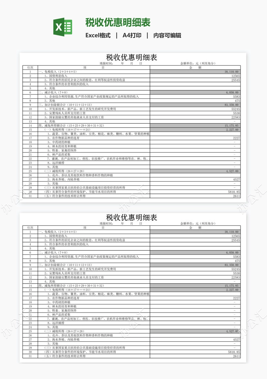 税收优惠明细表