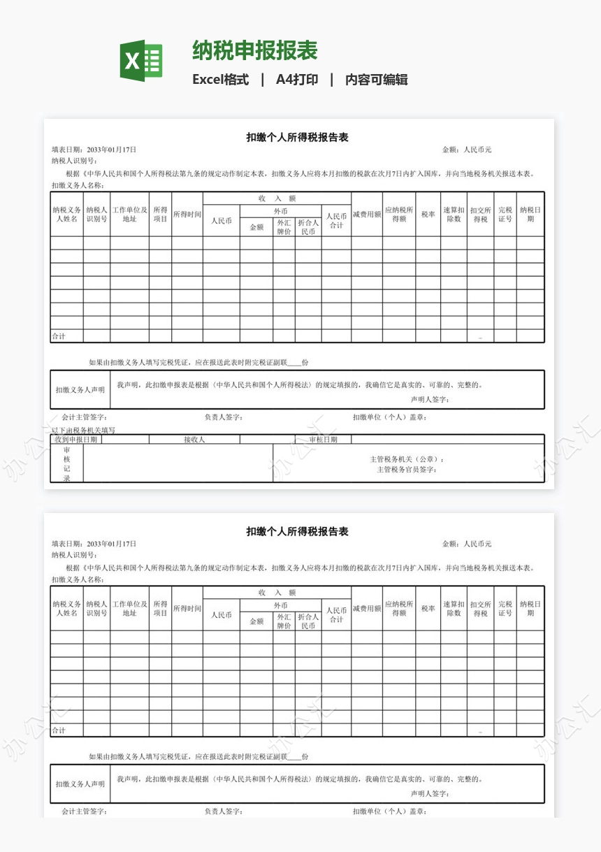 纳税申报报表