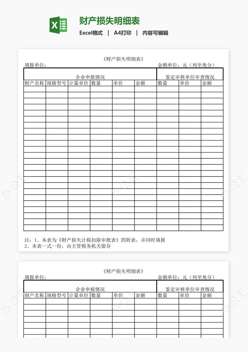 财产损失明细表