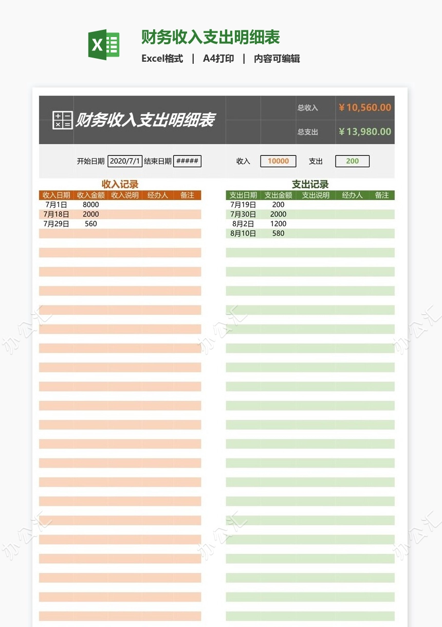 财务收入支出明细表