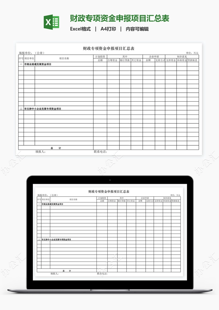 财政专项资金申报项目汇总表