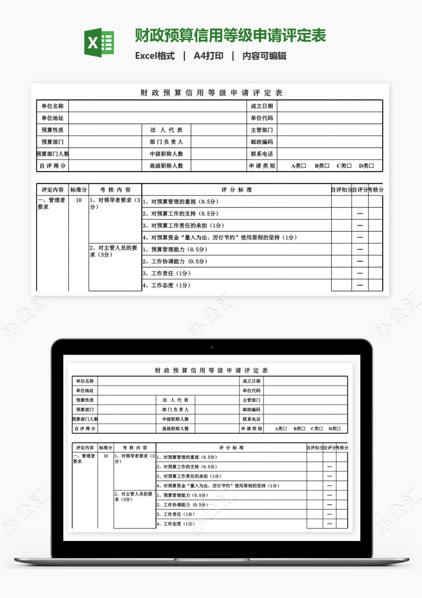 财政预算信用等级申请评定表