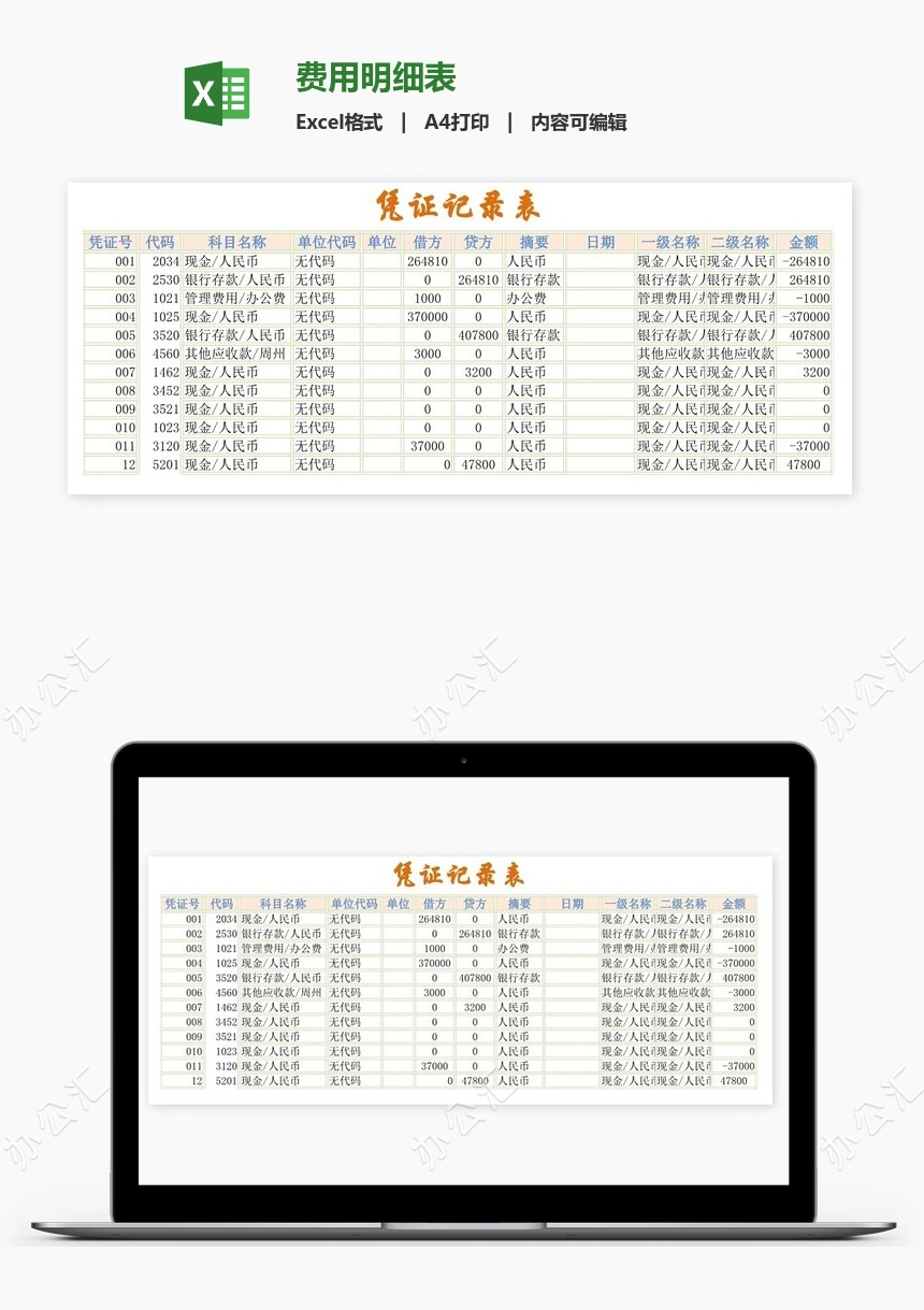 费用明细表