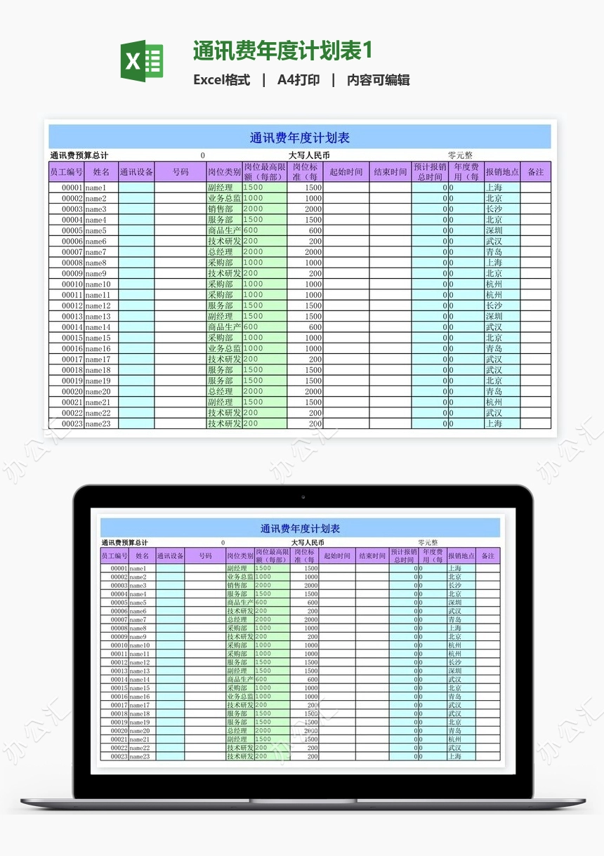 通讯费年度计划表1