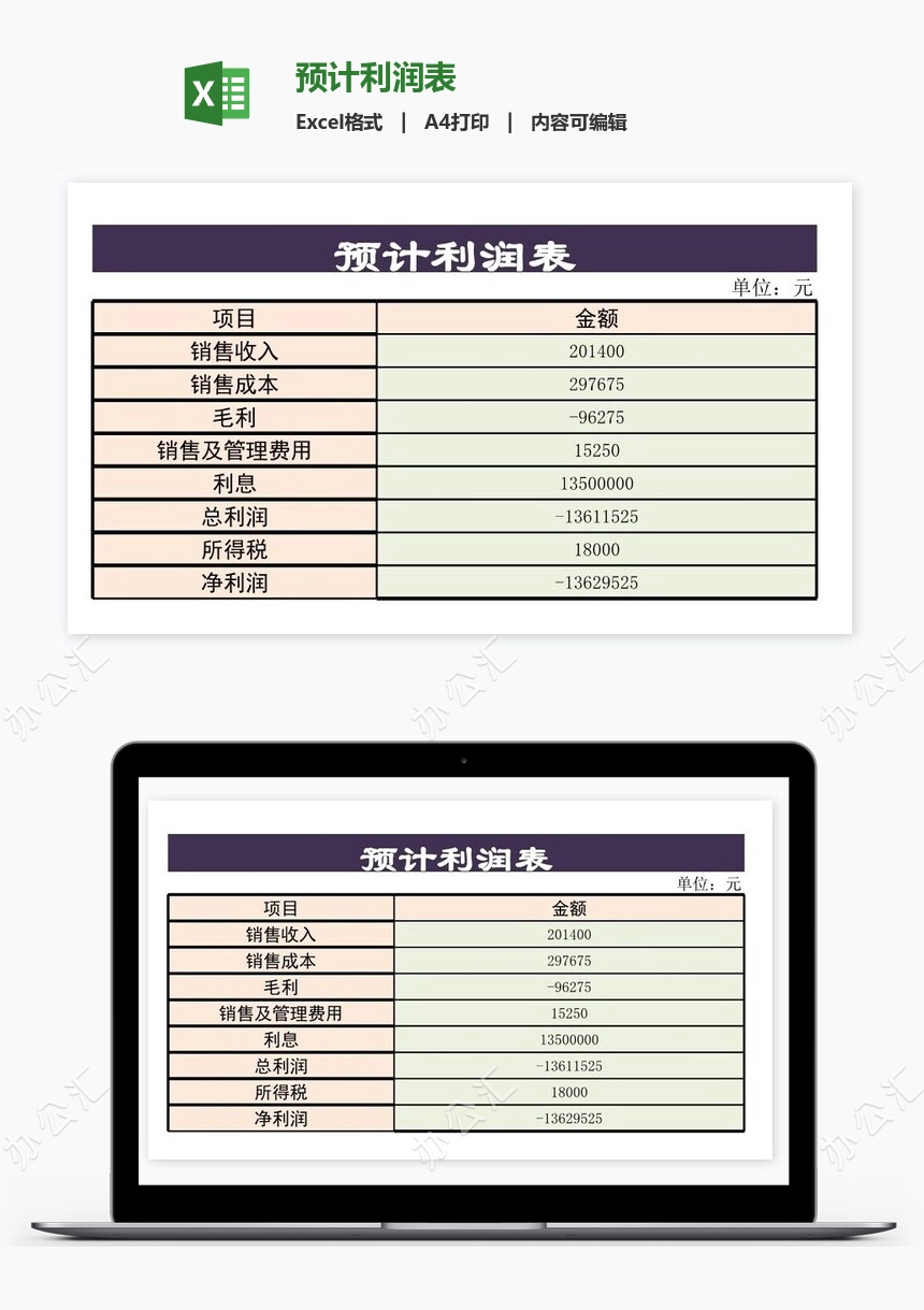 预计利润表