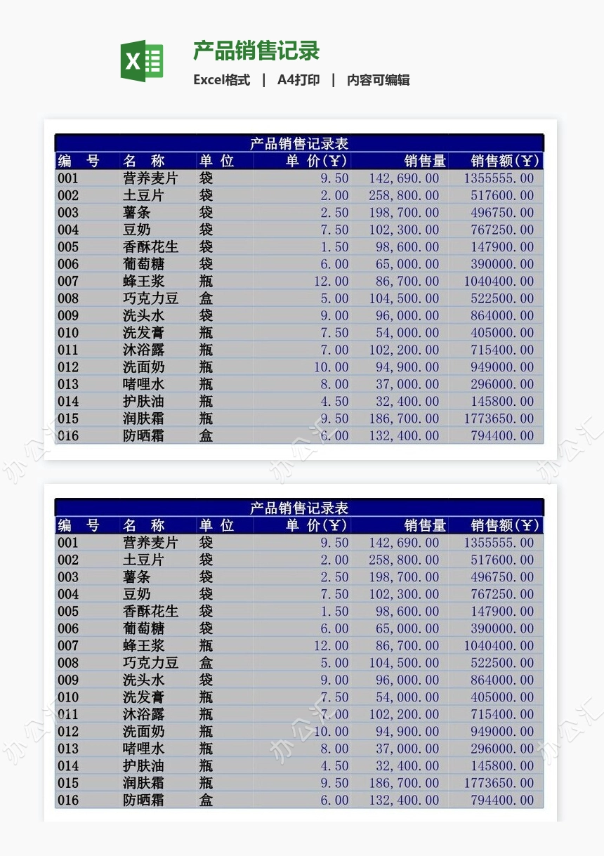 产品销售记录