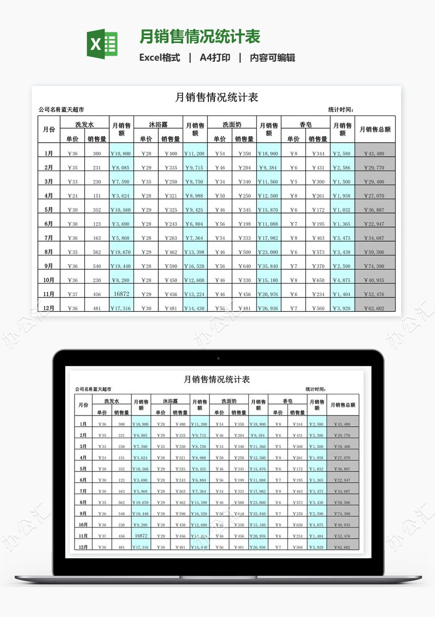 月销售情况统计表