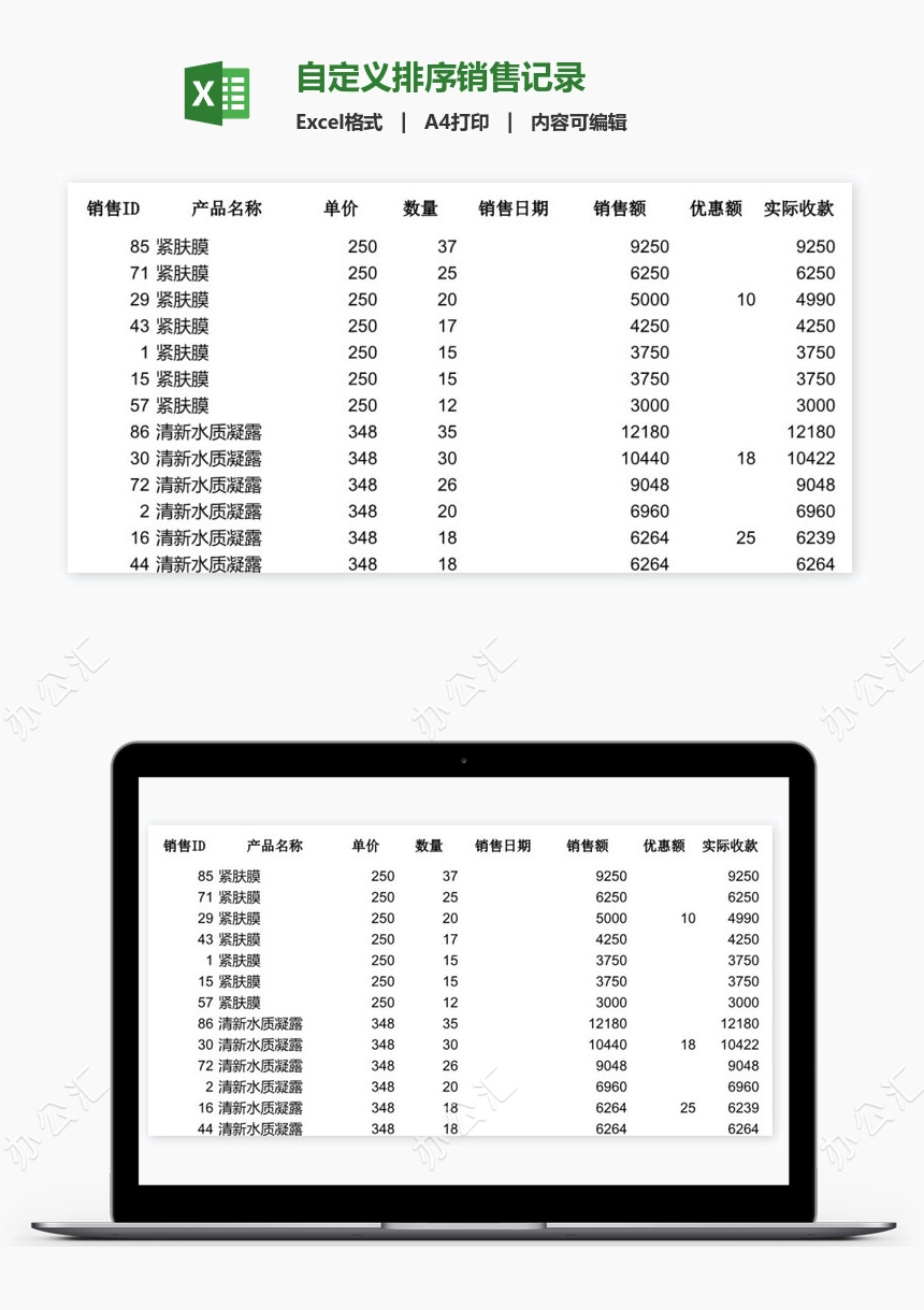 自定义排序销售记录