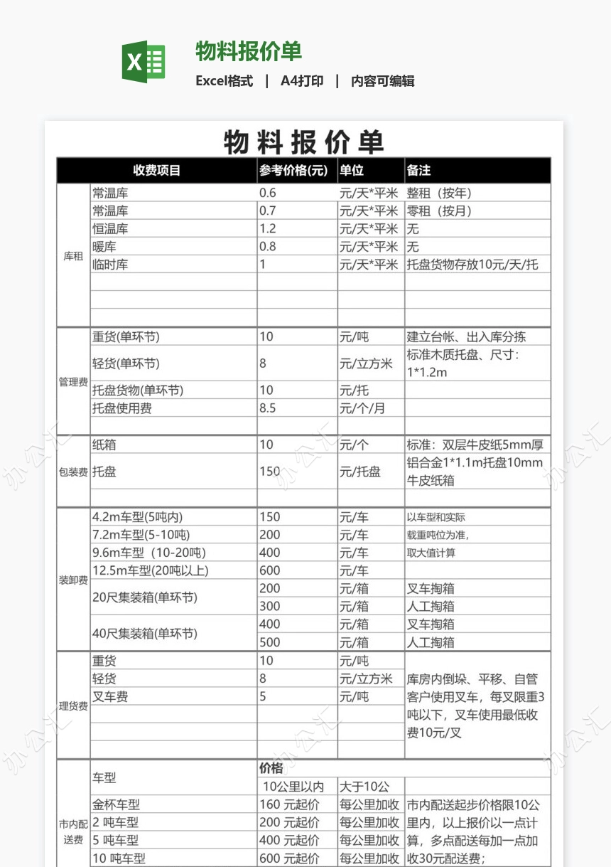 物料报价单