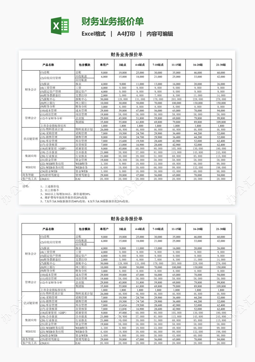 财务业务报价单