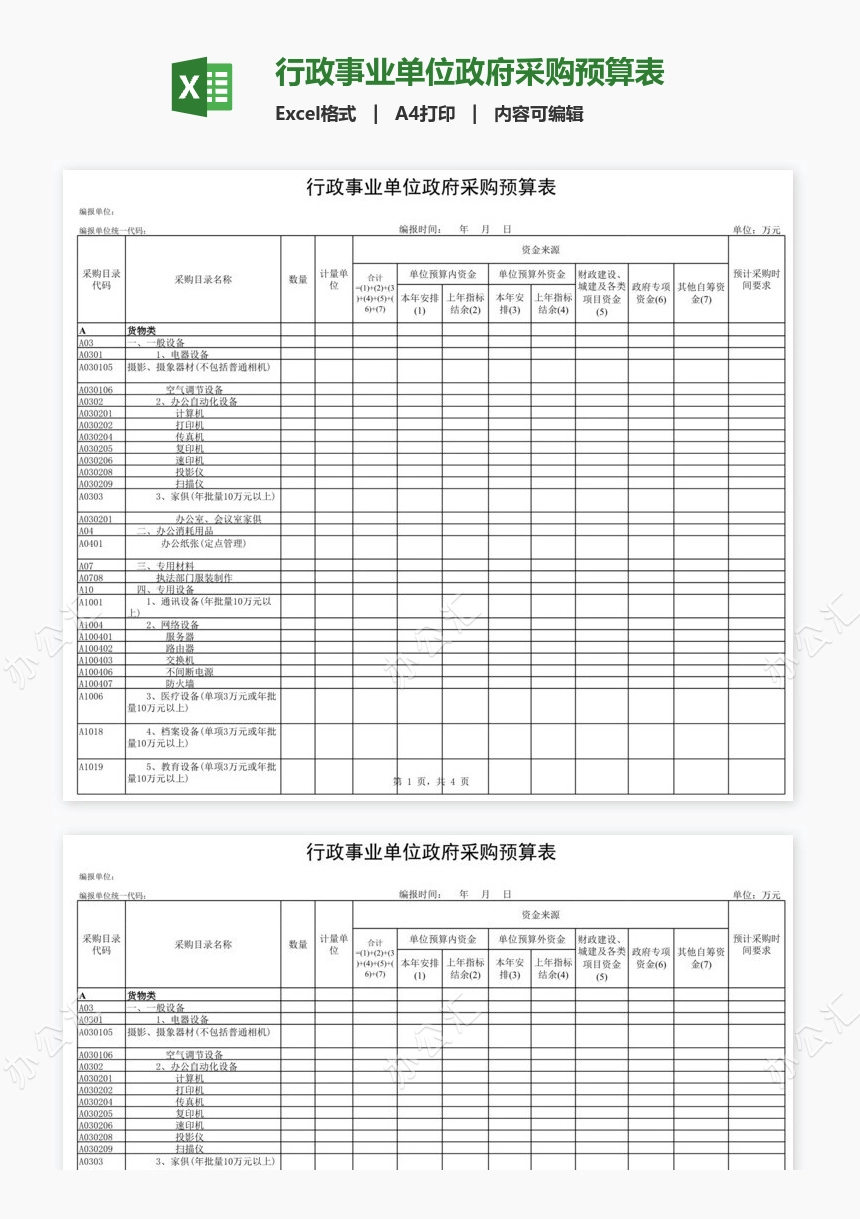 行政事业单位政府采购预算表