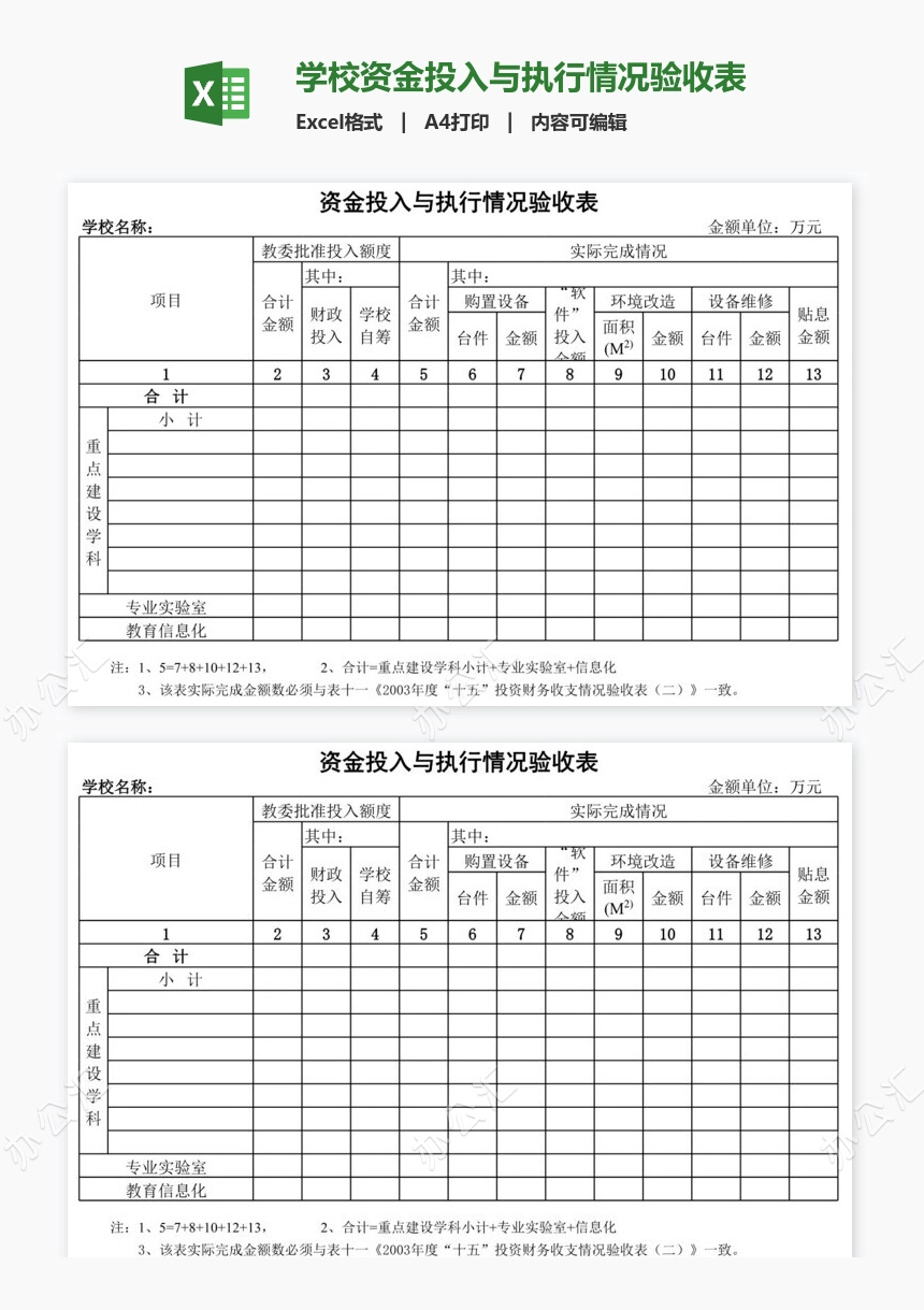 学校资金投入与执行情况验收表