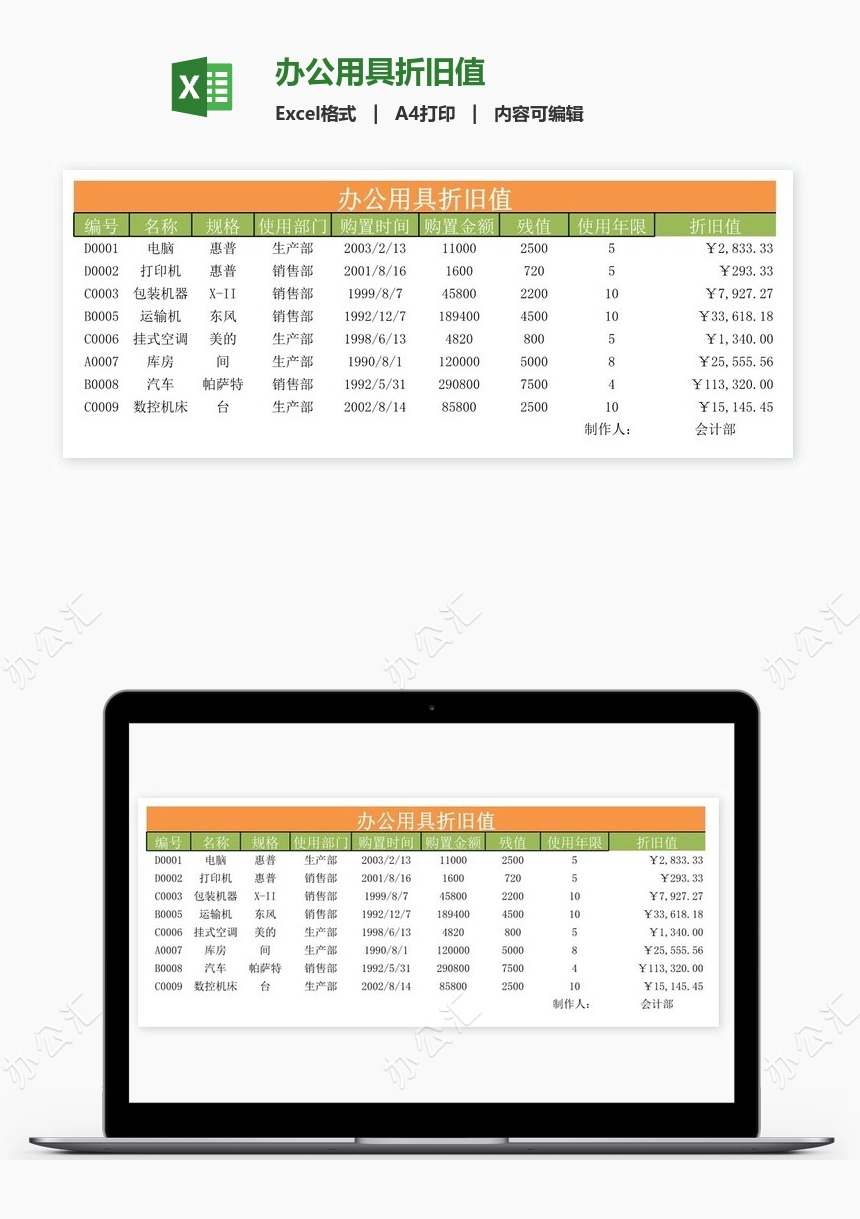 办公用具折旧值