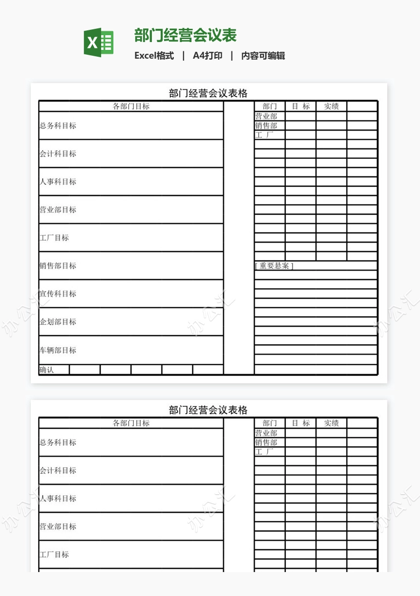 部门经营会议表