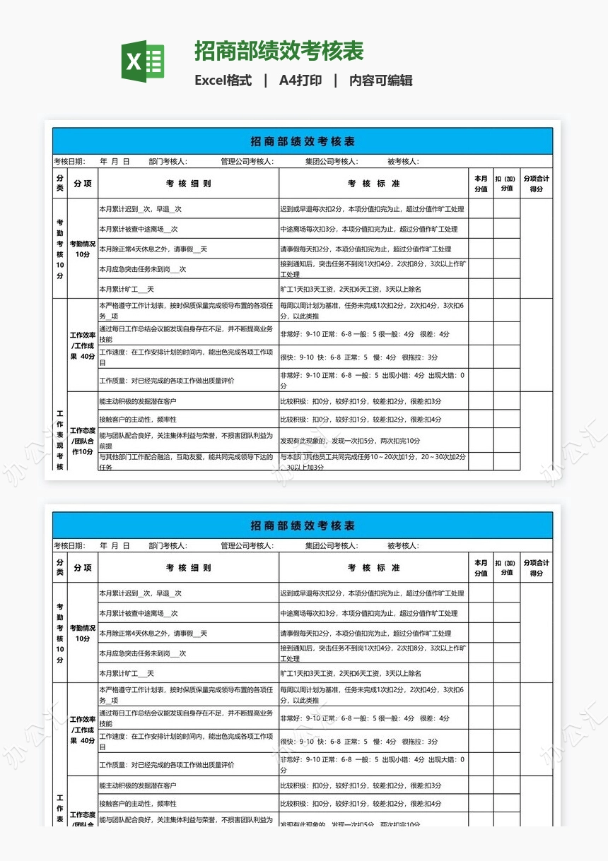 招商部绩效考核表