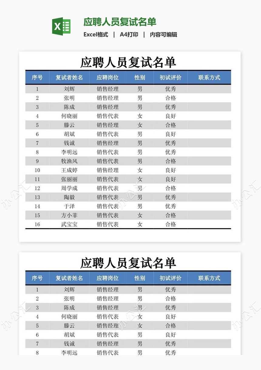 应聘人员复试名单