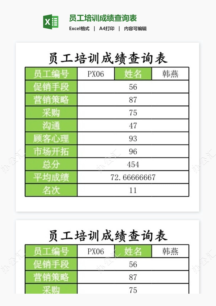 员工培训成绩查询表