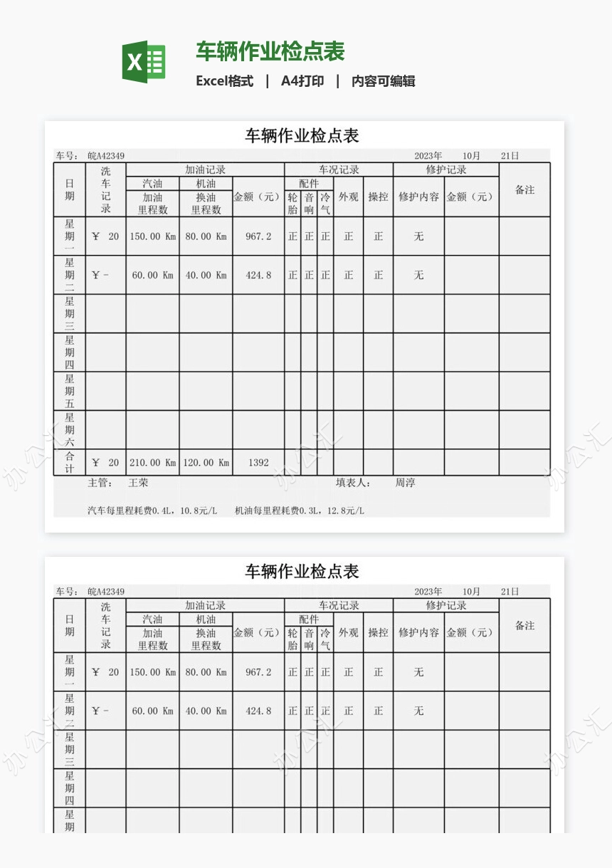 车辆作业检点表