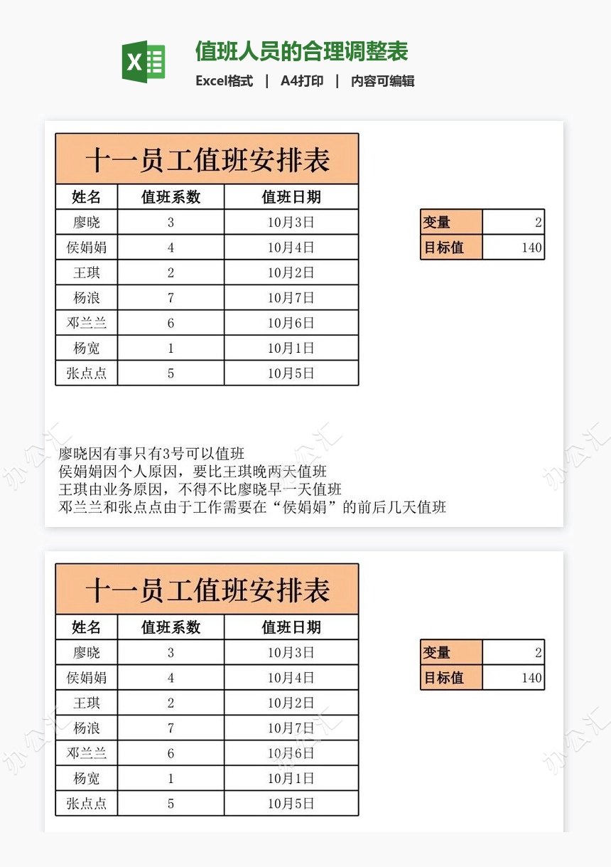 值班人员的合理调整表