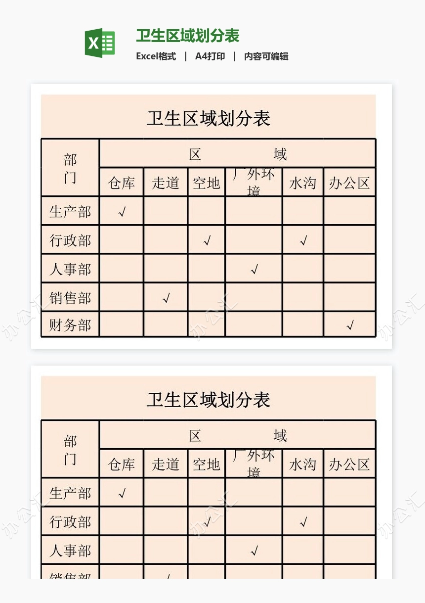 卫生区域划分表