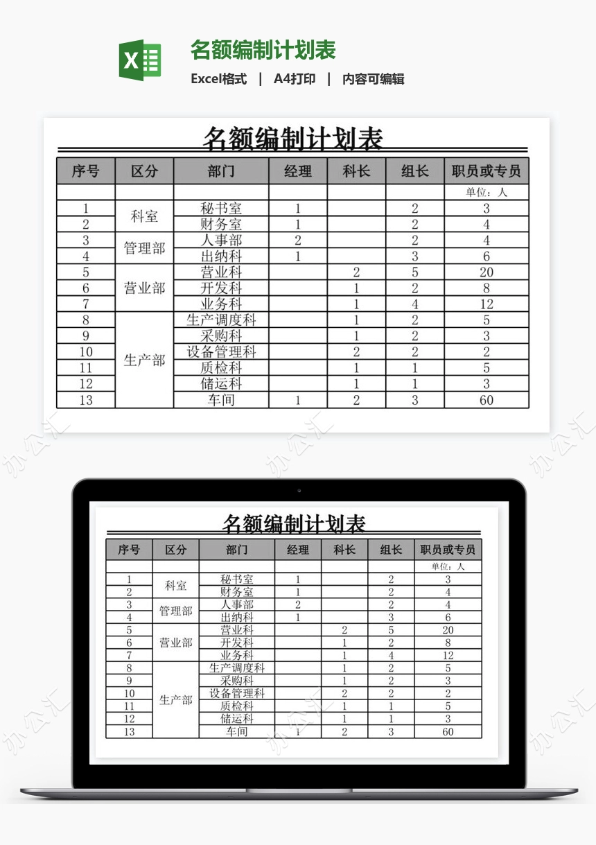 名额编制计划表