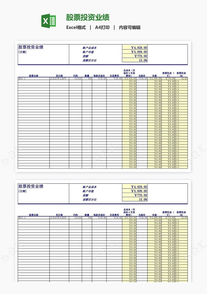 股票投资业绩