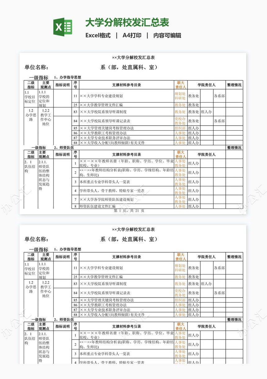 大学分解校发汇总表