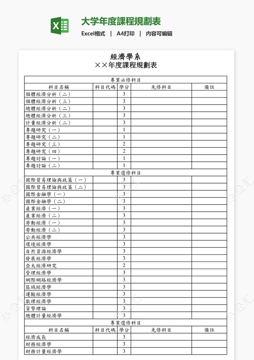 大学年度課程規劃表