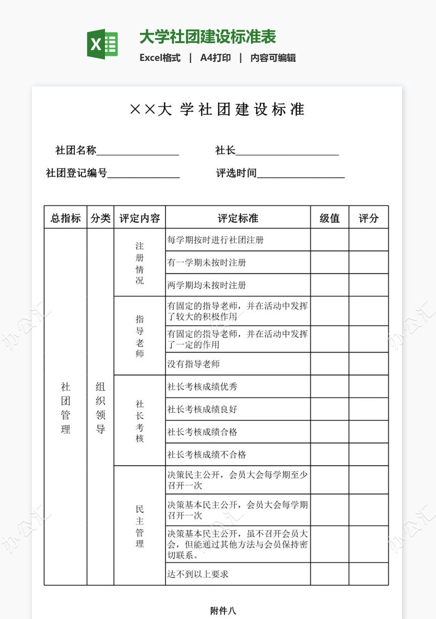 大学社团建设标准表