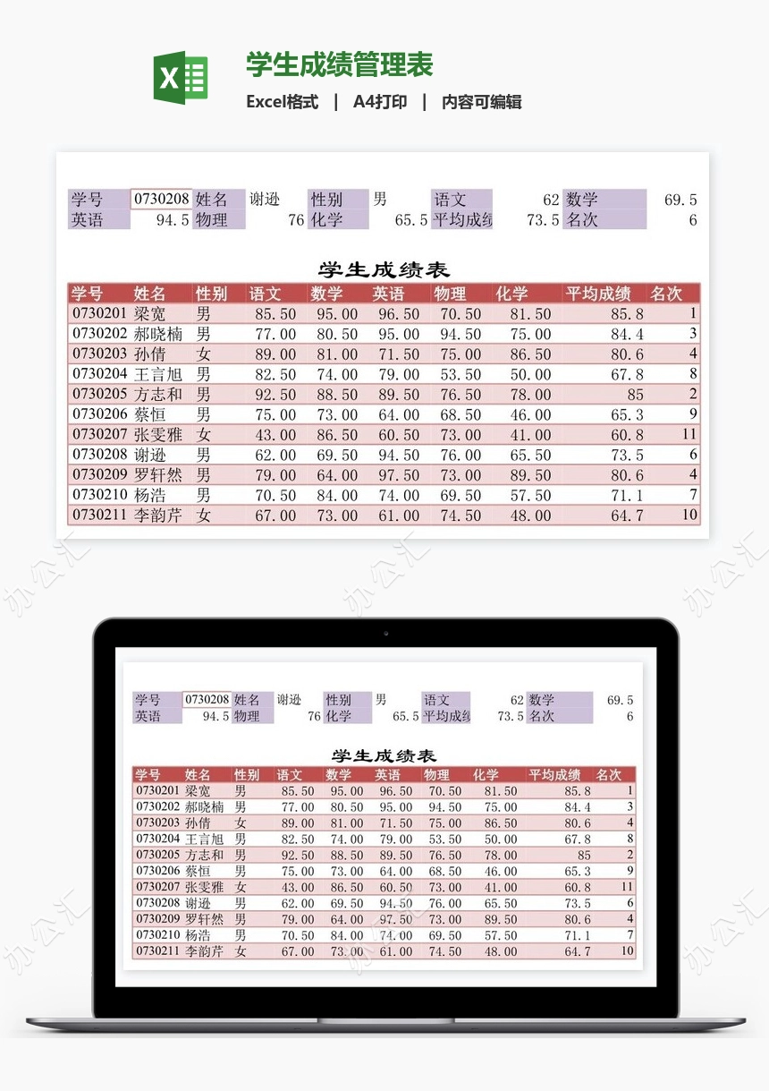 学生成绩管理表